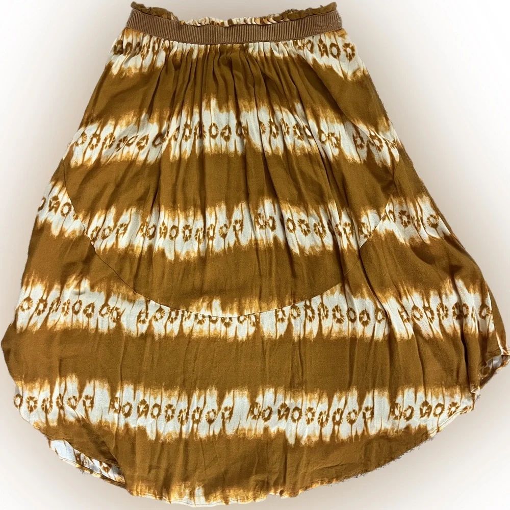 H&M Tie Die Mustard Yellow/ Orange Elastic Waist Boho Skirt Women’s Size 6